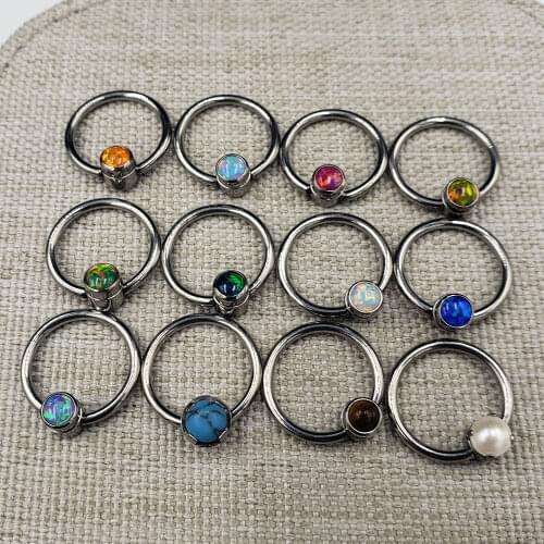 16G ASTM F136 Implant Grade Titanium Captive Bead Ring Helix Conch Daith Earring Piercing Body Jewelry With Opal Ball