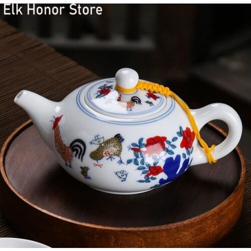200ml Retro Blue And White Teapot Hand Painted Gamecock Art Tea Pots Thin Porcelain Tea Maker Kung Fu Tea Master Pots Drinkware