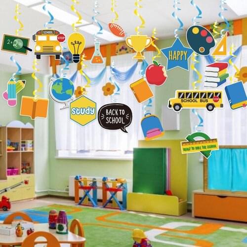 21pcs Welcome Back To School Hanging Banner Swirls Decor Party Supplies Student First Day of School Classroom Backdrop Decor