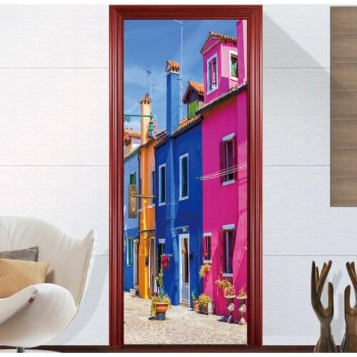 3D Wall Paper PVC Waterproof Sticker Venice Street Town Wall Mural Wallpaper Home Decor Living Room Restaurant Door Decoration