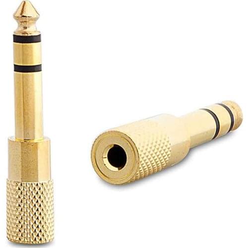 6.3 MM STEREO MALE/3.5 MM STEREO FEMALE TO SARI METAL GOLD JACK PLUG CONVERTER