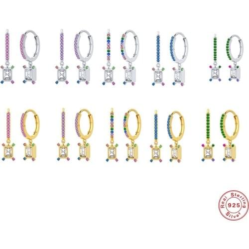 Aide 925 Sterling Silver Colorful Crystal Pendant Drop Earrings For Women Green Zircon CZ Circle Round Loops Piercing Ohrringe