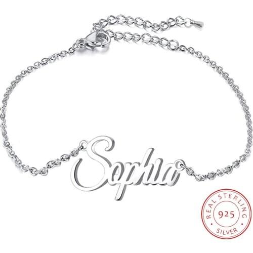 AurolaCo 925 Sterling Silver Custom Name Bracletes Gold Bracletes for Women Customized Charms Chain Bracletes Gift