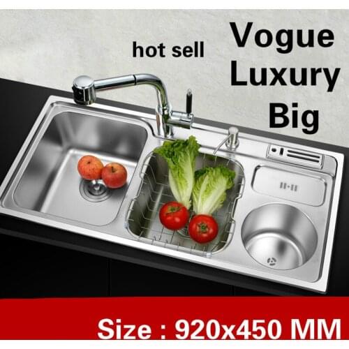 Free shipping Apartment big kitchen double groove sink wash vegetables vogue durable 304 stainless steel hot sell 920x450 MM