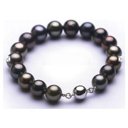 FREE SHIPPING HOT sell new Style >>>> Stunning7.5-8"9-10mm Natural Tahitian genuine black redish round pearl bracelet