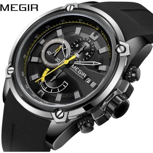 Relogio masculino MEGIR Men Watch Top Brand Luxury Chronograph Waterproof Sport Male Clock Rubber Military Army Wristwatch 2086