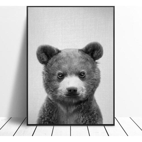 Black White Baby Bear Canvas Painting Art Print Poster Picture Wall Modern Minimalist Bedroom Living Room Decoration
