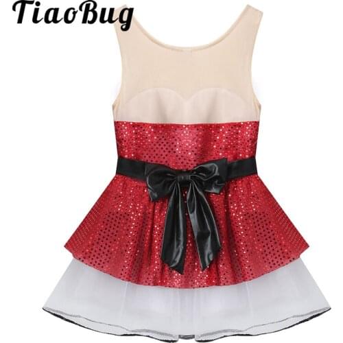 Girls Christmas Dresses for Kids Santa Claus Shiny Sequins Diamond Shoulder Straps Sleeveless Leotard Dancing Mesh Tutu Dress