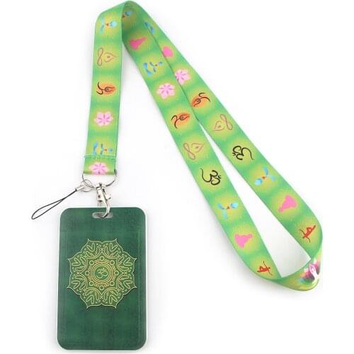 ER673 Green Yoga Unisex Fashion Lanyards ID Badge Holder Bus Pass Case Cover Slip Bank Credit Card Holder Strap Cardholder