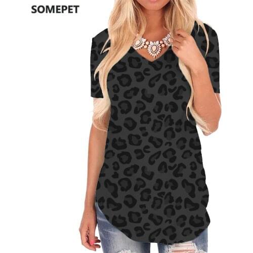 SOMEPET Leopard T-shirt women Gray Funny T shirts Harajuku V-neck Tshirt Funny T-shirts 3d Womens Clothing Fashion Cool New