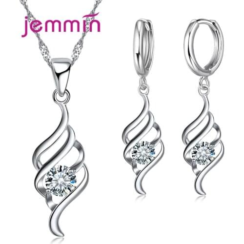 Geometric 925 Sterling Silver Jewelry Sets Women Necklaces Hoop Earrings Sets Wedding Engagemnet CZ Zircon Ear Jewelry Sets