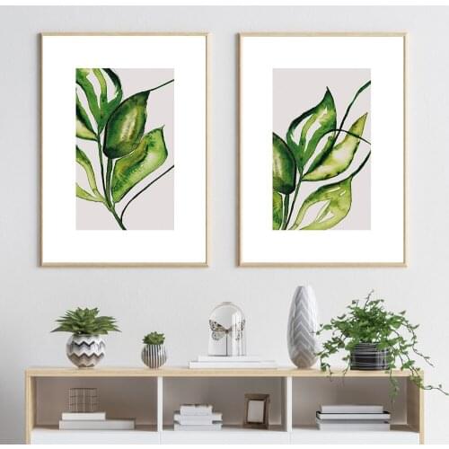 Lush Watercolour Leaves Wall Art Canvas Painting Green Style Plant Nordic Poster and Prints Decor Picture Modern Home Decoration