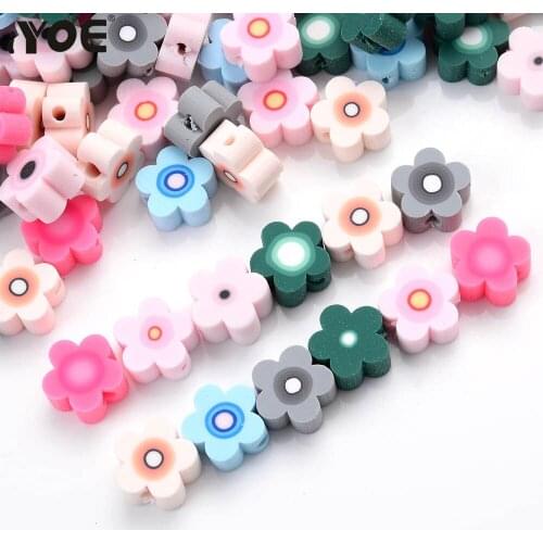 IYOE 30pcs/Lot Mix Color Tiny Flower Clay Beads Polymer Clay Loose Spacer Beads For Making Bracelet Earring DIY Jewelry Supplies