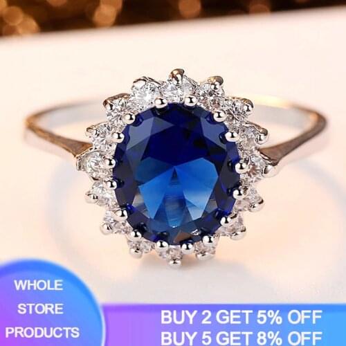 YANHUI Trendy Gemstones Silver Ring Blue Sapphire Ring Silver 925 Jewelry Aquamarine Rings For Women Engagement Rings R345