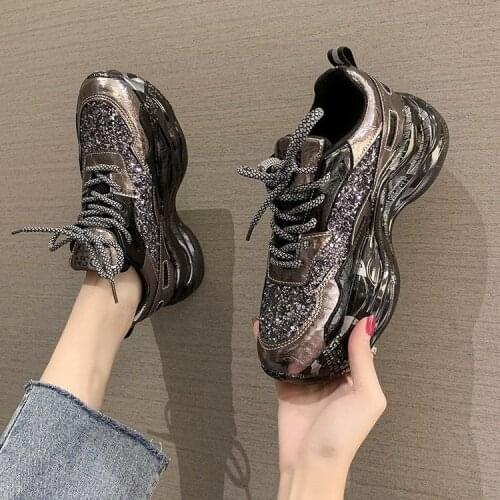 Womens Shoes Autumn Winter New Sequins Platform Sneakers Shoes Women Platform Sports Shine Shoes