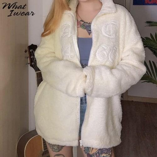 Autumn Winter Solid Warm Thick Zipper Faux Fur Coat Women Fashion Long Sleeve Jacket Loose Outfit Home Streetwear Basic