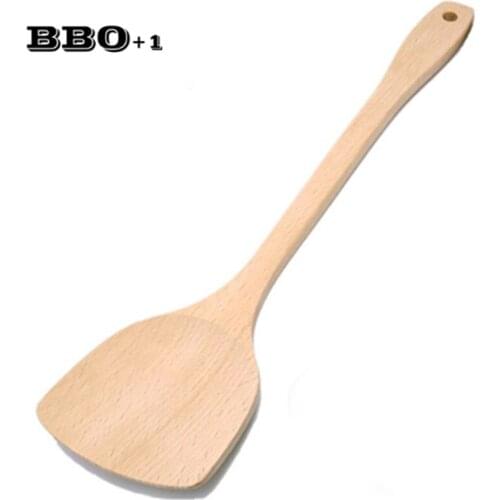 Long Handle Natural Beech Wooden Shovel Nonstick Wooden Cooking Spatula Turner Cooking Utensils Wok Shovels 39cm*9cm / 15.3inch