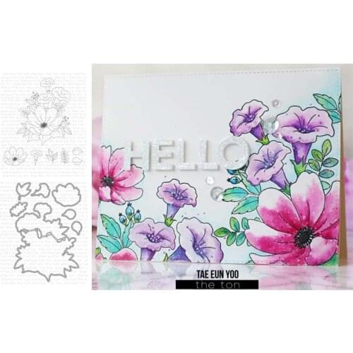 HAPPY BIRTHDAY Flowers Metal Cutting Dies and Clear Stamps for Scrapbooking Craft Stencil Seal Sheet Decor Embossing Template