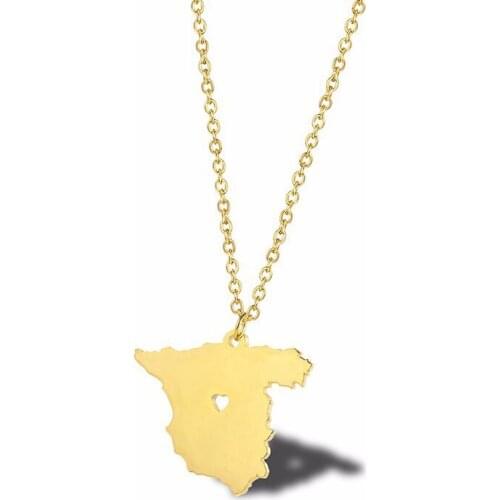 RIR Fashion Stainless Steel Gold Spain Map Necklace European Travel Commemorative Love Spain Glamour Necklace Gift