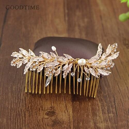 Fashion Elegant Bridal Wedding Headwear Gold Crystal Rhinestone Hair Comb Wedding Hair Jewelry Accessory For Lady Women Party