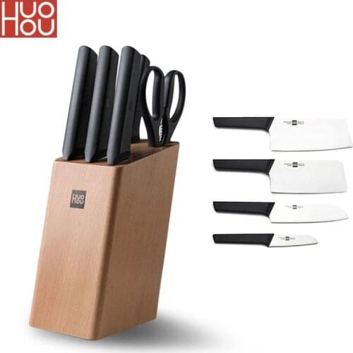 6PCS HUOHOU Stainless Steel Kitchen Knife Set with Cutter Holder Chopping Knife Slicing Tool Fruit Knife Kitchen Scissor