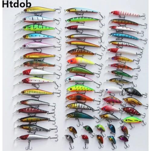 Htdob 56 Pcs Mixed Fishing Lure Bait Set Kit Wobbler Crankbait Swimbait With Treble Hook Sea Fishing Tools pesca Drop shipping