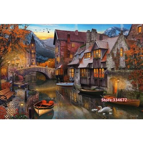 Scenery Water city Cross Stitch Kits 14CT Unprinted Counted For Embroidered Handmade Arts Set Wall Home Decor