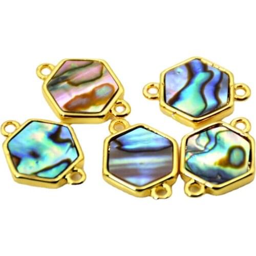 Natural pink shell connector square Gem stone charms sea shell beads jewelry gold bezel settings mother of pearl pendant