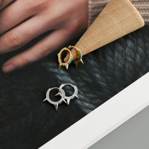 New Fashion Blue Turquoise Small Hoop Earrings Shiny Crystal Pave Tiny Huggies Cone Thin Piercing Earring Jewelry For Women