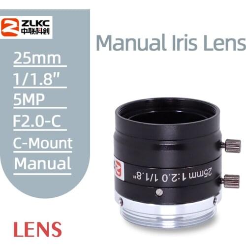 FA LENS C-Mount 25mm Aperture F2.0 1/1.8"Image Format Machine Vision lens Surveillance camera manual Iris CCTV Lens 5.0Megapixel
