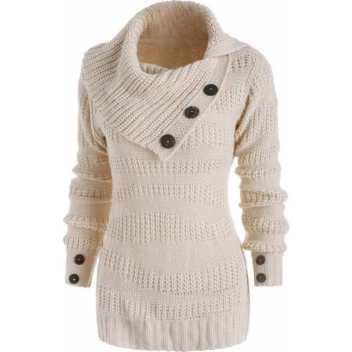 Wipalo Autumn Winter Sweater Women Mix Knit Irregular Turn Down Collar Mock Button Sweater Knitted Pullover Femme Jumper Outwear