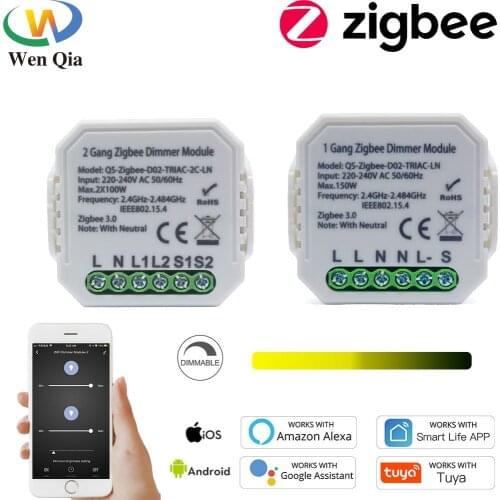 Zigbee Dimmer 220V Switch,Tuya Smart Light Switch Module,Brightness Controller,Wireless Voice Remote Control with Alexa,Google