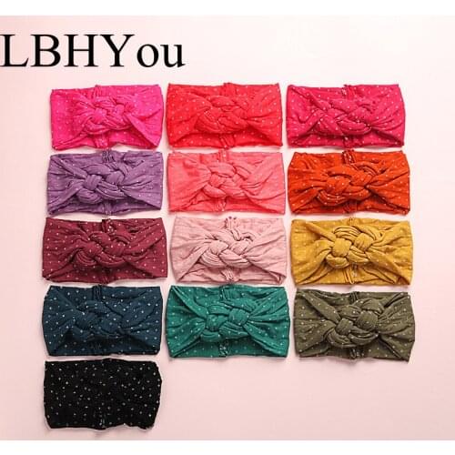 Handmade Baby Girls Sailor Dot Prints Wide Nylon Headbands Toddlers Infants Cross Bows Elastic Nylon Turban Headwraps Hairwear