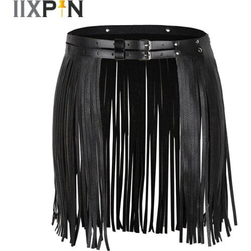 Women Fashion Tassel Skirt Belt Adjustable Faux Leather Waistband Fringe Tassel Skirt Belt Long Fringe Skirt Waist Belt Clubwear