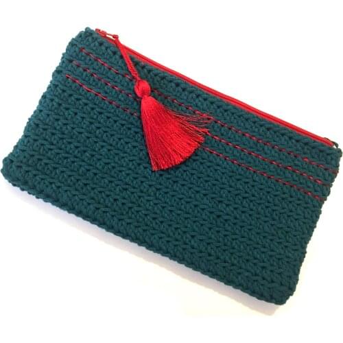 Pafuli Hand Knitted Clucth Bag Red