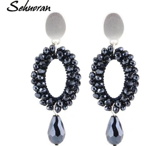 Sehuoran Drop Earrings For Women Big Earrings Long Earrings Vintage Bohemian New Designer Faceted Beads Handmade Crystal Earring