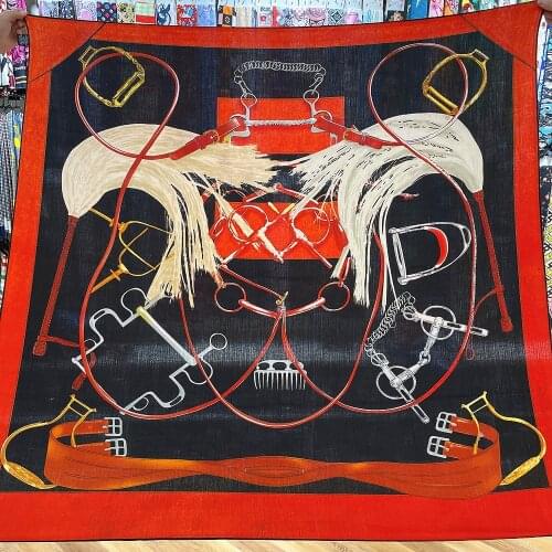 POBING Silk Cashmere Scarf Women Hand Rolled Shawls Horsewhip Print Square Scarves Wraps Lady Bandana Big Hijabs Female Foulards