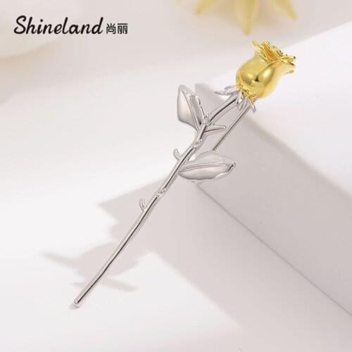 Shineland Elegant Rose Flower Brooches For Women Brooch Pins Fashion Clothing Wedding Jewelry Accesorios Gift