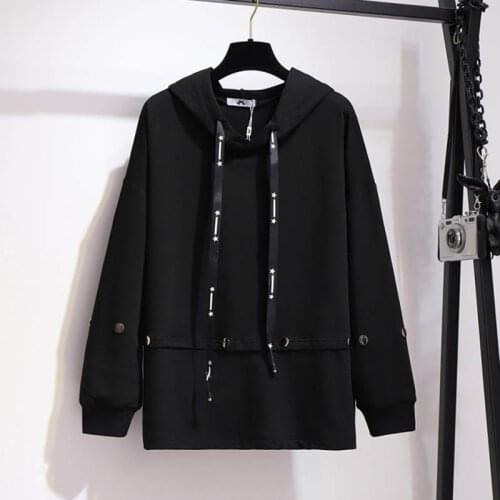 150Kg Plus size womens spring new loose hooded button sweatshirt bust 157cm 6XL 7XL 8XL 9XL 10XL cotton long-sleeved top black
