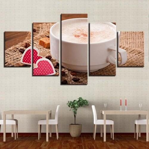 Home Wall Decoration Delicious Coffee Love Fashion Five Pieces Canvas Printings Painting Modern Space Art For Living Room Framed