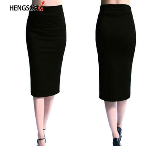 New Ladies Office Stretch Bodycon Midi Skirt Women Pencil Skirt Female High Waist Mid-Calf Skirt Slim Puls Size XL