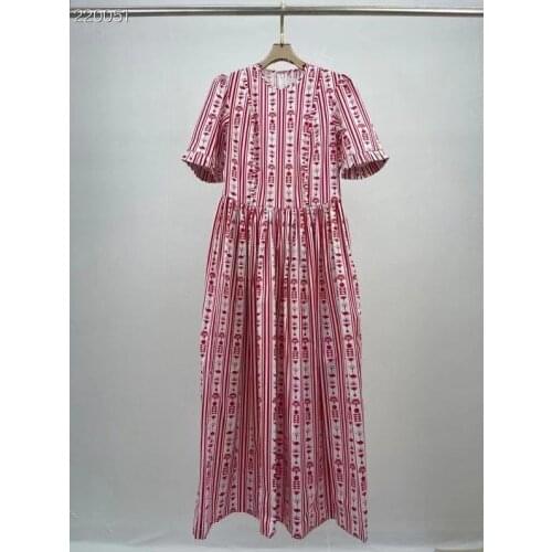 Runway 2021 Women Summer Dress Vintage Designer Brand Flowers Printed Short Sleeves Party Beach Long Dresses