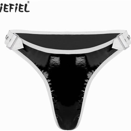 Womens Sexy Lingerie Briefs Tanga Mujer Sexy Panties Wetlook Faux Leather Erotic Bikini Briefs G string Thongs Sissy Underwear