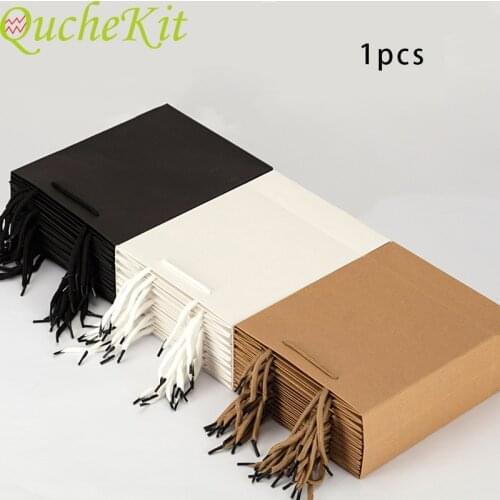 1PCS White Kraft Paper Packaging Bag Candy Clothing Cake Tea Gift Shopping Bags with Handle Festival Wedding Birthday Party Tote