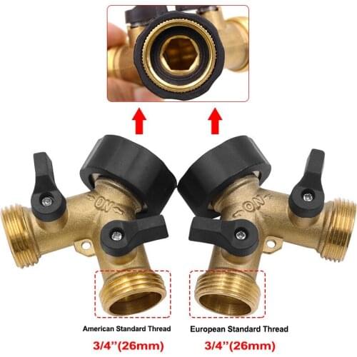 1PC 3/4" 2-Way Brass Plastic Garden Hose Splitter Y-Type Watering Connector Distributor For Outdoor Tap and Faucet EU/US Thread
