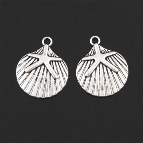 15Pcs Silver Color Sea Shell Starfish Charms Nautical Pendant Jewelry Accessories Necklaces Dropshipping 21X18mm A3114