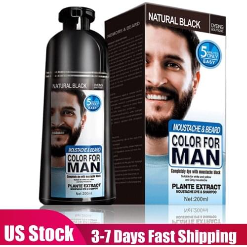 200ml Natural Permanent Beard Dye Shampoo Removal White Grey Beard Hair for Men Long Lasting Hair Color Cover Beard Care