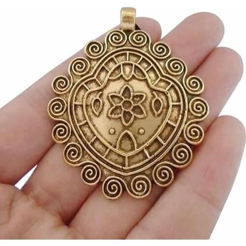 3 x Antique Gold Boho Bohemia Large Oval Spiral Swirl Style Charms Pendants for Necklaces Jewelry Making Findings 54x45mm