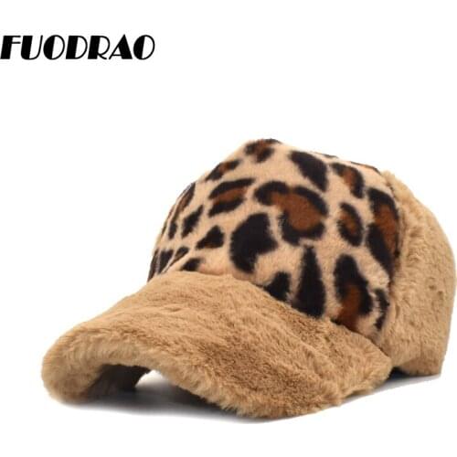 FUODRAO Autumn Winter Faux Fur Baseball Cap Women Thicken Warm Fashion Leopard Snapback Caps Girl Outdoor Hip-Hop Hat Visor B42