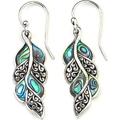 Bohemian Vintage Blue Resin Leaf Feather Big Drop Earrings Women New Fashion Long Statement Earring Maxi Brincos